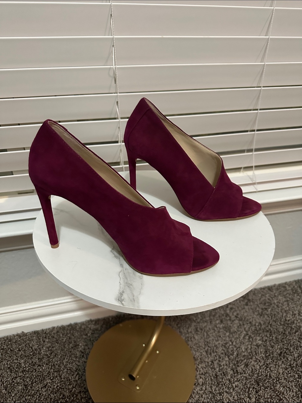 Vince Camuto Burgundy Suede Peep-Toe Stiletto Pumps - Picture 2 of 5